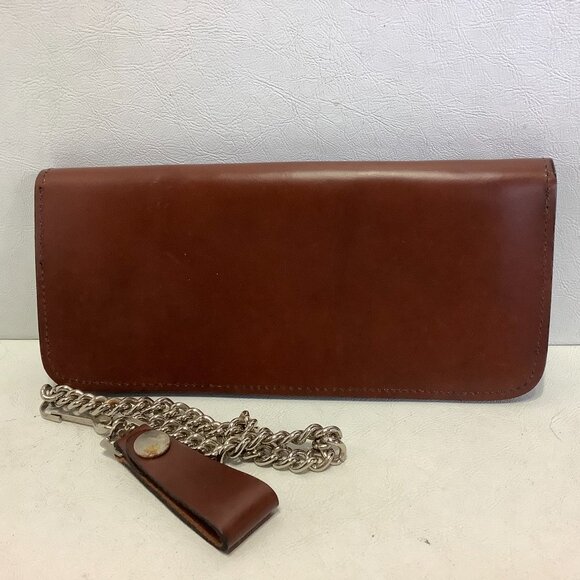 Genuine Leather Wallet Biker Chain Brown Made USA 9" x 4" - Picture 4 of 7